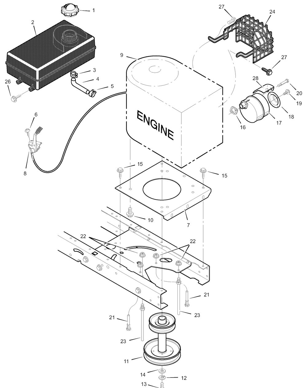 Engine Mount Diagram and Parts List for 312002X98A 2003 Briggs and Stratton Lawn Tractor